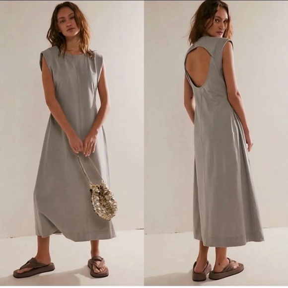Free People Dresses & Skirts - Free People light gray Sleeveless Maxi Dress with Open Back